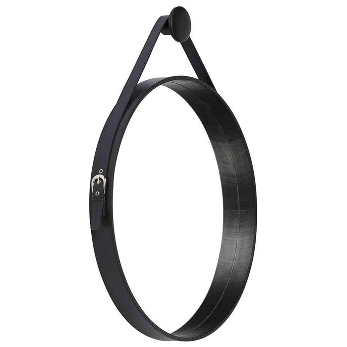 NC Living Mirror of Premium Quality Calf Leather, D60xH6 cm. Mirror Black