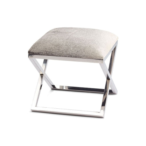 NC Living Stool Cow Hide With Stainless Steel Legs Stool Natural Grey